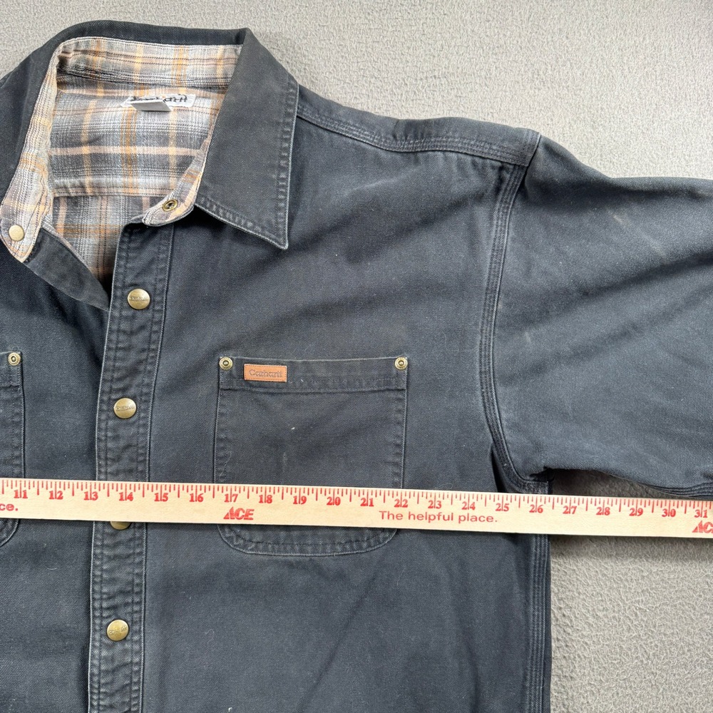 Carhartt Canvas Shirt Jacket Mens L Tall Black Flannel Line Thrashed S96 Shacket - Picture 3 of 10